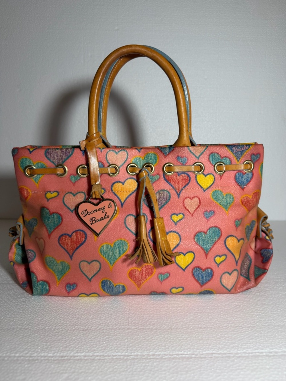 Dooney & Bourke Pink Heart Print Satchel Bag Y2K Vintage